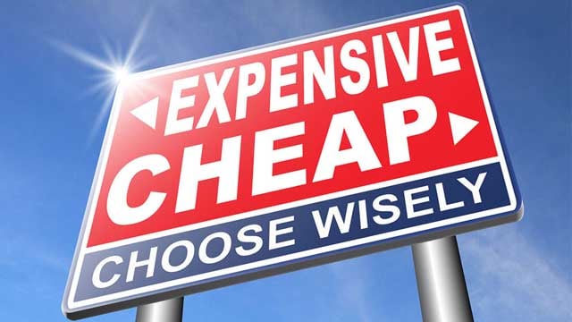 Expensive or cheap, choose wisely. Board with arrows.